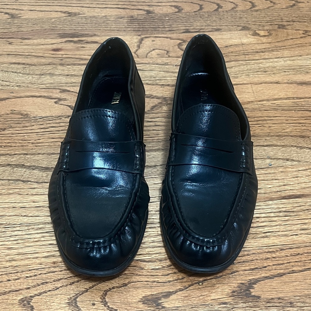 Zara Black Leather Penny Loafers